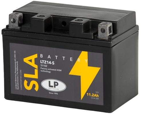 Batterie LANDPORT LTZ14-S SLA 12V 11,2Ah compatible pour BMW R 1200 GS, Honda CB, compatible pour KTM Super Duke, Kymco People, Suzuki GSX-R 1000, Yamaha XJR 1300, YTZ14S-BS, 511902
