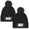 Prozente Momente Hacke/Dicht – 2er Set Beanie mit Bommel | Strickmütze | Wollmütze | Beanie mit Druck | lustige Sprüche | Apres-Ski | Winter | Schwarz