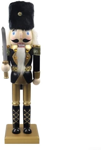Oniissy 36CM Wooden Nutcracker Ornament with Black Gold Finish for Christmas, 36x10x8CM Black Gold Nutcracker Desktop Decoration for Festive Occasions(B)