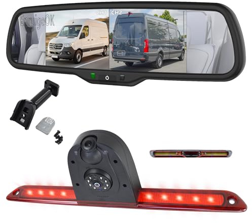 EnruigeOK Doppelobjektiv-Bremslicht-Rückfahrkamera für Mercedes Sprinter W906 NCV3 W907 W910 VS30 VW Crafter Van mit 17,4 cm (6,8 Zoll) Bildschirm, 2 Geteilte Spiegel-Monitor-Kit (#1 Halterungsset)