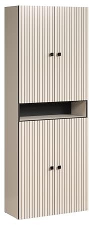 trendteam smart living - PureBliss - Hochschrank breit - Kashmir Hellgrau - Rillenoptik - 1 offenes Fach + 4 Einlegeböden - (BxHxT) 70 x 186 x 31cm - Badschrank mit edlen Metallgriffen