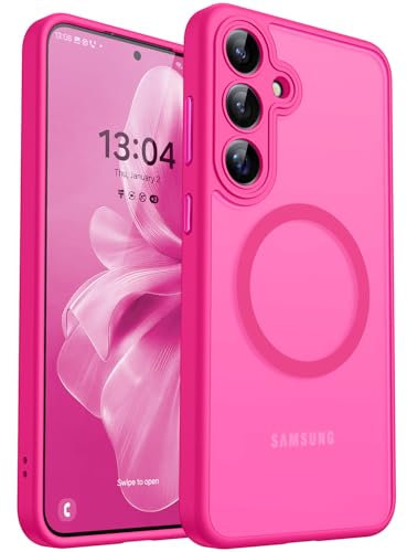 CANSHN für Samsung Galaxy S25 Hülle mit Kameraschutz für Magsafe (TOP Militärschutz & Magnetkraft) Extrem Haltbarkeit Handyhülle S25 Case - Transluzente Matt Leuchtend Rosa