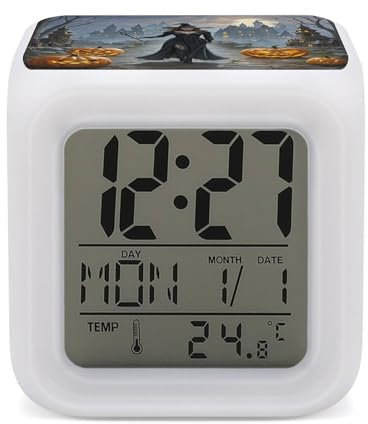 HJUQNGF Wecker, kleines LED-Display, digitaler Wecker, Hexen, bunte Uhr, elektronische Uhr mit 7 Umgebungsbeleuchtung, Schlaf-Timer für Schlafzimmer, einfache Bedienung