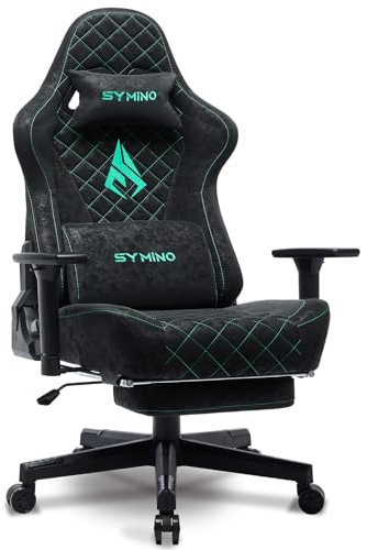 Symino Chaise Gaming Ergonomique et Fauteuil Gamer avec Repose-Pieds Télescopique Coussin à Ressorts, Support Lombaire et Hauteur Réglable 200kg (rétro Simili Cuir, Noir)