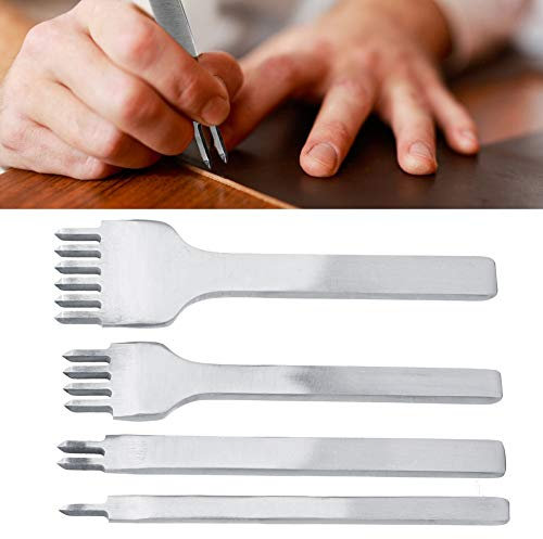4pcs Professionelle Ledercraft -Werkzeuge, 3 Mm Abstand Lederloch -Punch, Stick -Punch -Werkzeugset mit 1+2+4+6 Zinken, Hochfestes Stahlleder -Handwerkswerkzeug Kit Kit