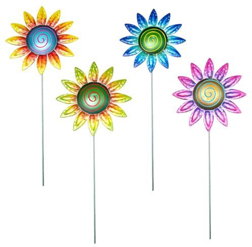 4 Stück Wetterfest Gartendeko für Draußen, 38 cm Blumenstecker Gartendeko, Metall Gartenstecker Dekorative für Garten Rasen Hof Outdoor Dekoration