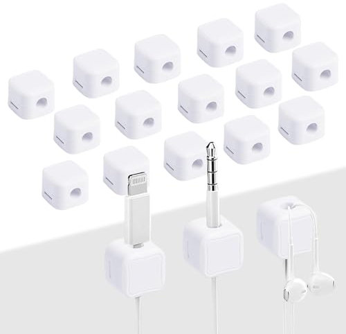18 Pack Magnetic Cable Tidy Clips Hide Desk Phone Charging Cord Organizer Holder Self Adhesive Wire Tidy Management for Nightstand Kitchen Appliances Office Supplies (White-18PCS)