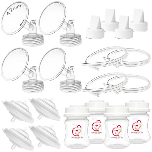 Nenesupply Pump Parts Compatible with Spectra S2 S1 9 Plus Breast Pump to Replace Spectra Pump Parts S2 Accessories Flange 17mm Duckbill Valve Tubing Bottles Backflow Protector (17mm - 4 Sets)