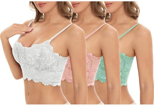 Lot de 3 Soutien Gorge Dentelle Brassiere Push Up Femme Sexy Brassière sans Armature Comfit Bustier Minimiseur Bralette Classiques Bra Crop Top Lingerie