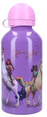 My sweety pop - Kinder Trinkflasche Aluminium Kindergarten Kindergarten Schule Urlaub Essen 19cm 500ml Hydration Geschenkidee (Unicorn Academy - Lila/Rosa)