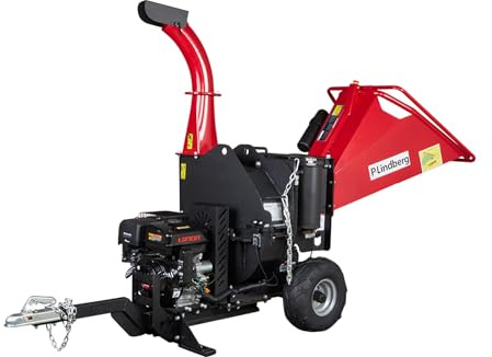 P. Lindberg Holzhäcksler mit Benzinantrieb 12 PS, Hochleistungs-Gartenhäcksler, Baumast-Häcksler, 420-ccm-Viertaktmotor mit Elektrostart, Holzhäcksler mit automatischem Einzug für Äste bis zu 120 mm