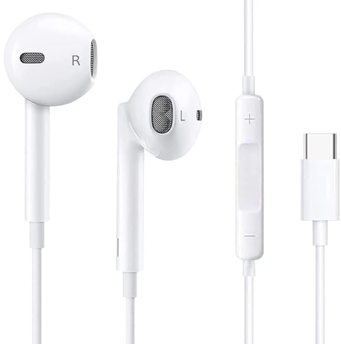 USB C Kopfhörer für Phone 17/16/16e/15 Pro Max/Plus Pad Pro In-Ear Kopfhörer mit Kabel Type C, Mikrofon, Lautstärkeregler für Samsung S23 S22 S21 S20 A53 A54 A34 Google Pixel