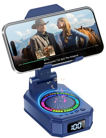 Gifts for Men Women, 4-in-1 Design Phone Stand with Bluetooth Speaker,Blue | 7 RGB Lights, Anti-Slip Base, Foldable Phone Charger Stand with Wireless Speaker, Perfect Tech Gadgets Birthday Gift for Dad