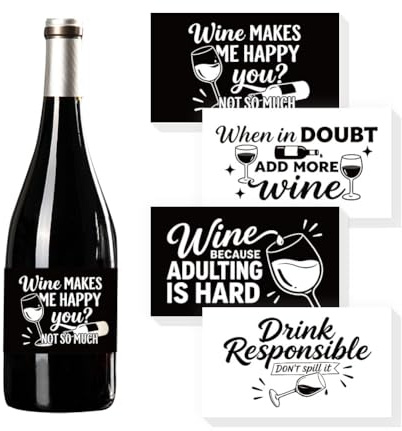 TNKBREEZE 40Pcs Wine Labels Bar Decor Wine Makes Me Happy Wine Stickers for Champagne Wedding Birthday Party Mini Bottle Label Stickers 9 * 5cm/3.54 * 1.96in for Oils Dispenser Glass Bottles