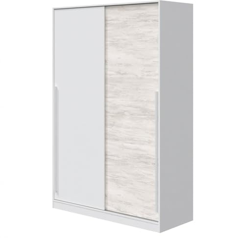 Arreditaly Armadio Guardaroba A Parete Con Ante Scorrevoli Barra Appendiabiti E 4 Ripiani Mobile Salvaspazio Stile Scandinavo Per Camera Cameretta 200 x 120 x 50 Cm (Bianco e Rovere)