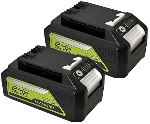 Batteria Litio Ion 24V 5Ah Compatibile Con Greenworks Pacco Batteria for Tosaerba, Soffiatore, Tagliabordi, Motosega, Con Indicatore, 5000mAh(2PCS)