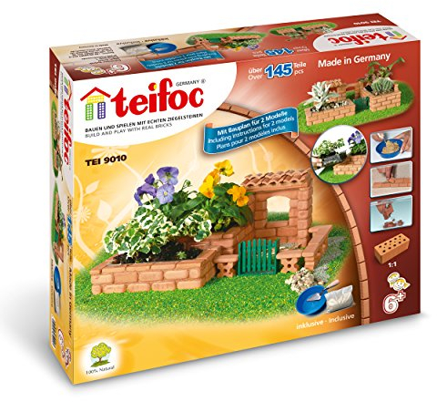 Teifoc 9010 Steinbaukasten - Garten, DIY Bausatz aus 145 Bauteilen, ideal für Sukkulenten, Bastelset aus Mini Ziegelsteinen zum Mauern, Modellbau für Kinder ab 6 Jahren und Erwachsene