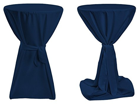 TexDeko® Stehtischhussen Premium mit Schleifenband Blau Ø 60cm | Husse für Bistrotisch, blickdicht 170gsm Stoffgewicht, Überwurf, Bartisch, Tischüberzug, Event, Gastronomie, waschbar