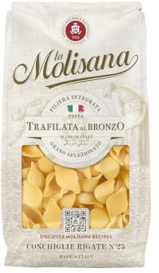 La Molisana Conchiglie Rigate Nr. 25 Bronze Hartweizen Pasta 500 g | Bronzegezogene Conchiglie Rigate aus 100% italienischem Hartweizen, rau und bissfest, ideal fuer cremige Saucen, 500 g