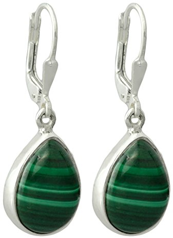 I-be,Malachit Edelstein Ohrringe Tropfen 925 Silber, Länge 3,1 cm im Geschenketui, 393614 k KB