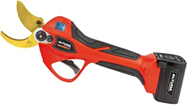 Elektrogartenschere - Modell AB37 TITAN - Progressiver Bypass-Schnitt für Präzisionsarbeiten - Akku Schere - Leistung 500 W und 3 Akkus 21,6V-2,5 Ah - Geschmiedete Titanklinge - Mit Box - Altuna