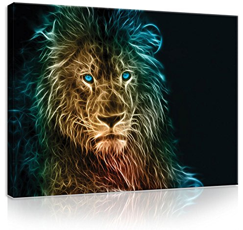 Forwall - Leinwand Bilder - Löwe Abstrakt Schwarz Tiere - 80x60 cm Leinwandbilder - Bild auf leinwand - Wandbild XXL groß Wandbilder für Wohnzimmer Schlafzimmer Wohnzimmerbilder Modern