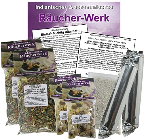 RÄUCHERWERK 9-TLG RÄUCHERSET DUFTENDE LIEBESRÄUCHERUNG für LIEBESMAGIE, LIEBESRITUAL & LIEBESZAUBER. Liebe, ROMANTIK, Treue. 4 x Räuchermischung, ZUBEHÖR, Anleitung. 81163-X4