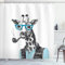 ABAKUHAUS Branché Rideau de Douche, Drôle de Girafe avec Tuyau, Tissu Ensemble de Décor de Salle de Bain avec Crochets, 175 cm x 180 cm, Bleu Gris