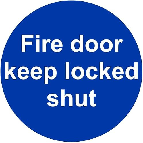4 x safety sign - Fire Door Keep Locked Shut - self adhesive weather proof vinyl sticker label - 10cm x 10cm (MPN5066)