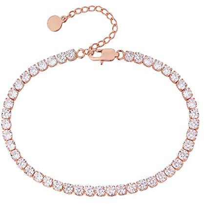 KRKC&CO 4mm Damen Tennis Fußkettchen, Rosegold beschichtet Tennisarmband, Länge verstellbar Fußspange Iced Out Fußkettchen, Tennis Kette Fußband für Frauen Mädchen Geburtstag Geschenk
