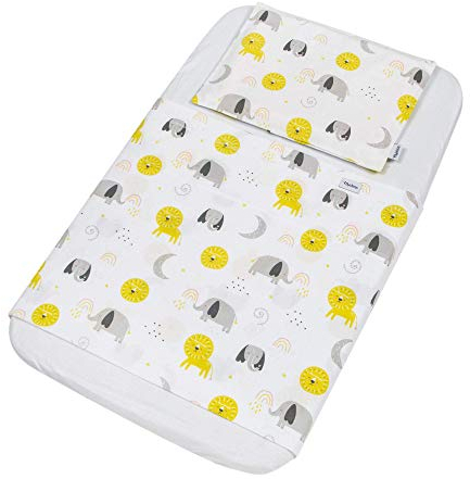 FlyIdeas Spannbettlaken für Beistellbett 90x55 cm, 3 STK - 100% Zertif. Baumwolle 2 Spannbettlaken + 1 Matratzenschoner Wasserdicht für alle Babybettchen 50x90 / 60x90 / 40x90 / 45x90 etc.