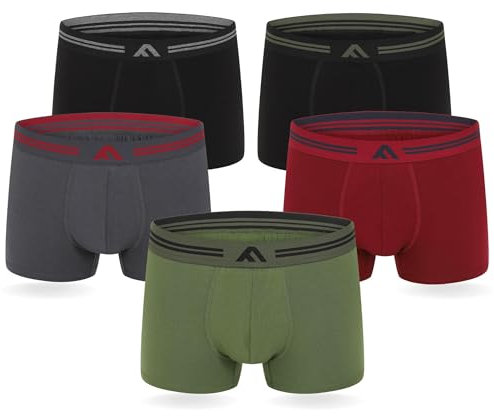 FM London, Boxer da uomo super morbidi in bambù, confezione da 5, senza etichetta, elasticizzati, in materiale ecocompatibile, Colori scuri assortiti, L