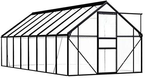 Tidyard Gewächshaus mit Fundamentrahmen Garten Treibhaus Pflanzenhaus Frühbeet Gartenhaus Tomatenhaus Anthrazit Aluminium Polycarbonat 190 x 490 x 125/195 cm