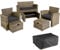 tectake Polyrattan Garten Sitzgruppe für 4 Personen mit Hocker, Rattan Gartenmöbel Set mit eingebauter Auflagenbox in der Sitzbank, Garten und Balkon Möbel - Natur