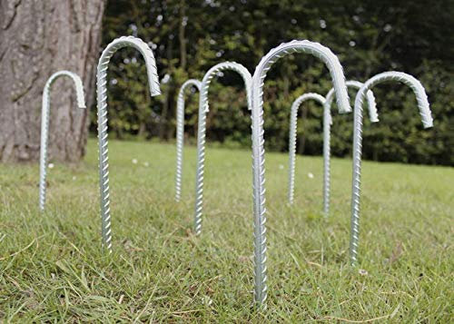 Garden Mile Picchetti giganti a forma di J resistenti, grandi e ultra resistenti, in acciaio zincato, picchetti di ancoraggio per tende da giardino, esterni, per tendoni, gazebo, serre (8 pezzi)