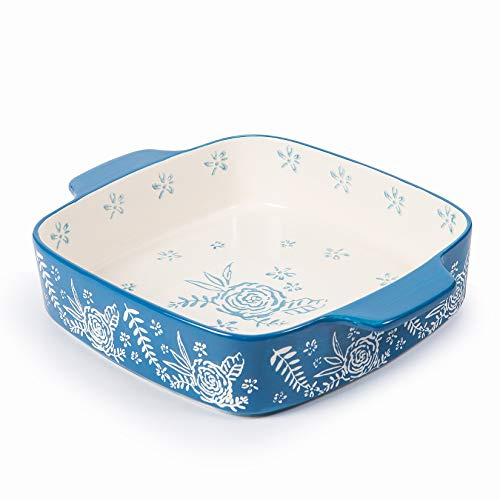 Wisenvoy Plat de cuisson en céramique - Moule à brownie de 22,9 x 23,7 cm - Plat à lasagnes carré - Ensembles d'ustensiles de cuisson en forme de rose