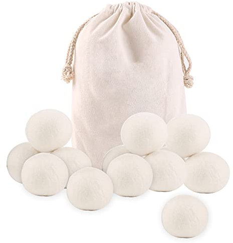 Palline per Asciugatrice di Lana Antipiega, Palle per Asciugatrice Giubbini, Pallina per Ammorbidente Lavatrice Sfere Antiavvolgimento Sfera del Bucato Ecologico Riutilizzabili (12 Pezzi, Bianca)
