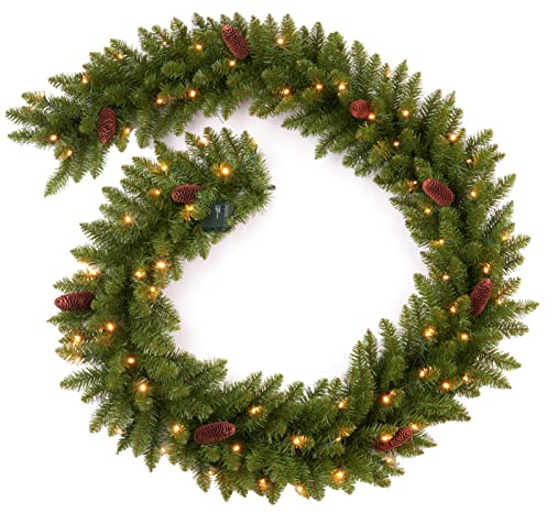 AMERZEST 9 FT Christmas Garland Pre-lit 70 LED Lights Holiday Artificial Decor for Stairs Mantle Door Indoor Outdoor Garland with Battery Operated Timer
