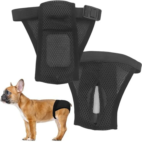 LeerKing 2er Pack Mesh Läufigkeitshose für Hündinnen waschbar Läufigkeitshöschen mit 6 Einlagen weibliche Hunde Läufigkeitshosen Hundewindeln Schwarz S