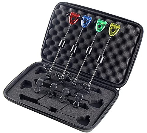 RainbowBeauty 4pcs Allarme da Pesca Allarme Swinger LED Indicatore Illuminato Carpa Swingers Swingers Glassing Bobine 4 Colori Carpa Accessorio Strumenti di Pesca in Custodia zippata
