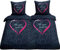 Leonado Vicenti 4 teilig Microfaser Partner Bettwäsche 135x200 Schwarz mit Herz in Pink und Love Fotodruck mit Reißverschluss
