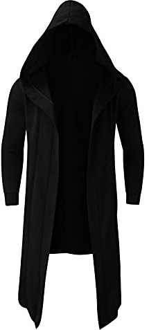 Veste Hommes Style Foncé Long Cardigan Manteau Manteau Pull À Capuche (L,Le Noir)