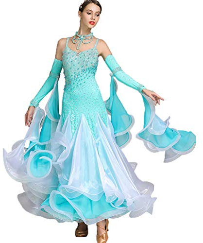 Tzdd Gesellschafts Tanzkleider Walzer Modern Dance Kleid Standard Tangorock Aus Milchseide Elegantes Bankett Performance Kostüm Ballsaal Tanzkleider,Blau,L