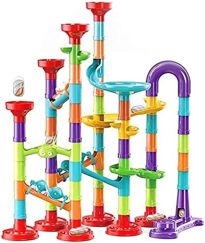 93 Stück Mehrfarbige Murmelbahn Marble Run Set mit Glasmurmeln und Bahnelementen,Bausteine,Lernspielzeug Bausteinspielzeug Konstruktionspielzeug für Kinder Mädchen Jungen (B-93 Stück)