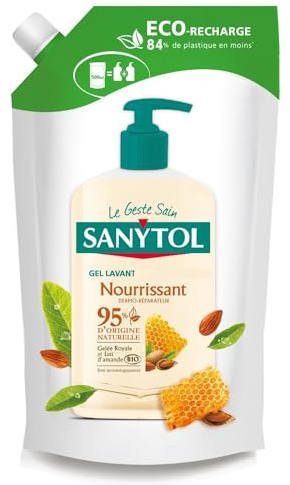 Sanytol - Recharge Gel Lavant - Lait d'amande Bio et Gelée - 500 ml - Nourrissant - 95% d'Ingrédients d'Origine Naturelle
