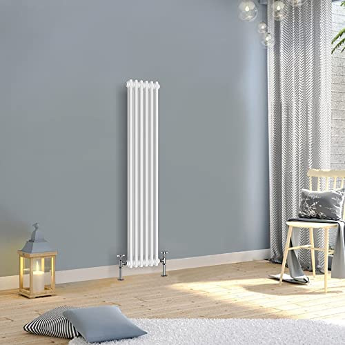 WarmeHaus 1500x290mm Vertical Traditional Radiator 2 Column White Cast Iron Style Tall Upright Radiator Central Heating
