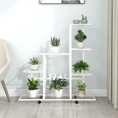 INLIFE Blumenständer auf Rollen 94,5x25x92,5 cm Weiß Metall