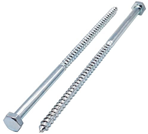 SKIR'CO (15 Stück) DIN 571 Verzinkter Stahl Sechskantkopf Holzschrauben M10 x 240 mm, Schlossschrauben Sechskantschraube Lag Bolts