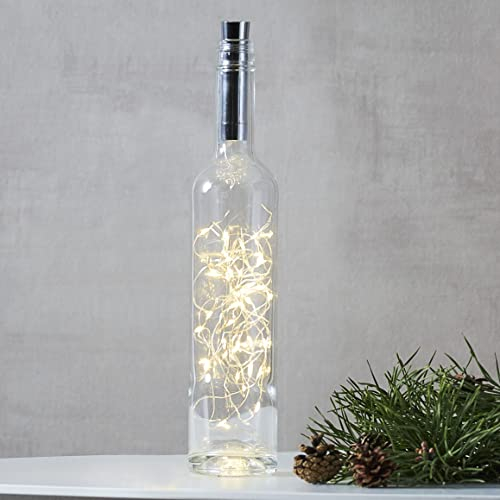 Guirlande lumineuse à fil LED, guirlande lumineuse pour bouteilles, 40 LED blanc chaud, fonctionne sur piles avec minuterie, 2 m argenté, idéal pour la décoration de bouteilles