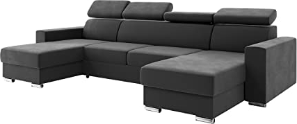 MEBLINI Schlafcouch mit Bettkasten - Ecksofa mit Schlaffunktion - Sofa mit Relaxfunktion und Kopfstützen - Couch U-Form - Eckcouch - Wohnlandschaft - Voss - 306x168x79cm - Dunkelgrau Samt